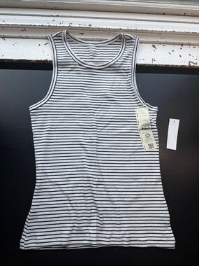 NOBO Black and White Striped Ribbed Tank